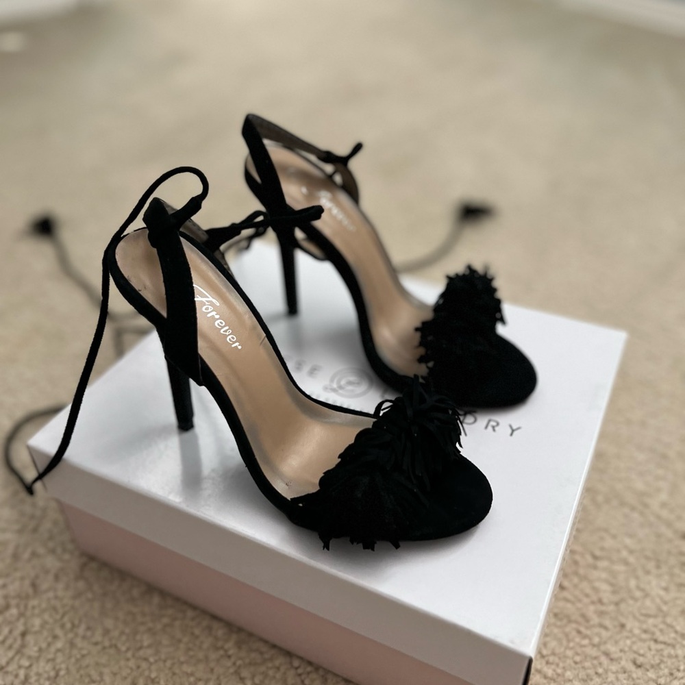 Forever 21 Black Stiletto Heels with Pom-Pom Detail